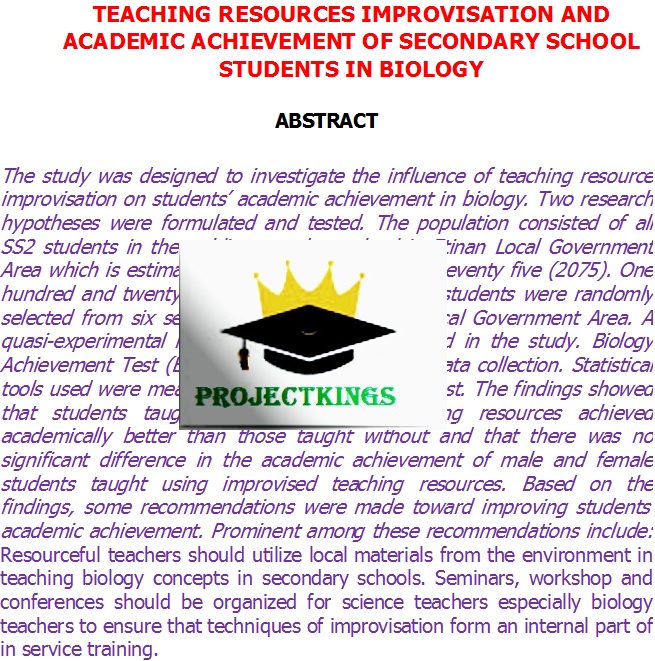 Teaching Resources Improvisation and Academic Achievement of Secondary School Students in Biology