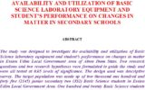 Availability and Utilization of Basic Science Laboratory Equipment and Student’s Performance on Changes in Matter in Secondary Schools