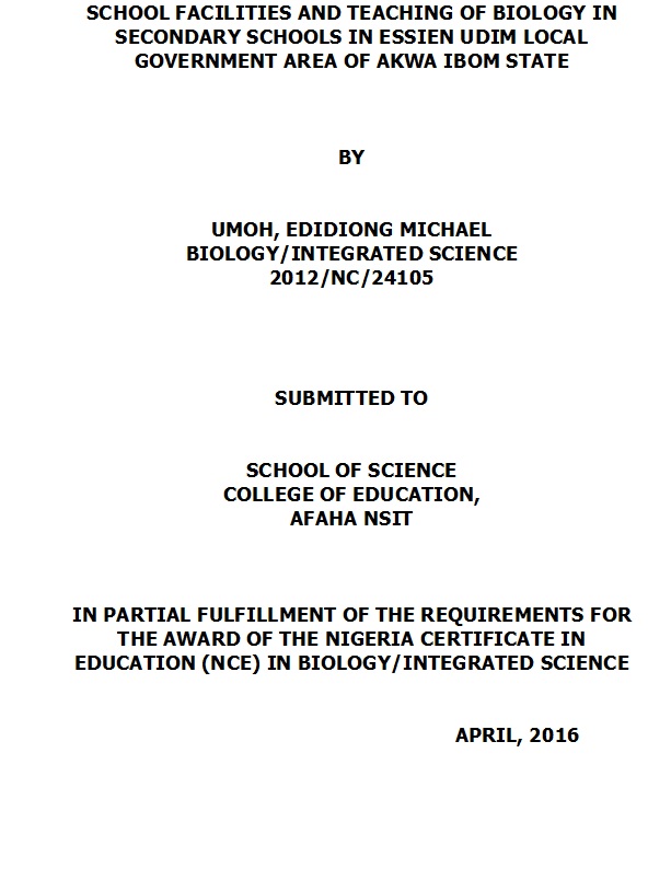 The Impact of School Facilities and Teaching of Biology in Secondary Schools