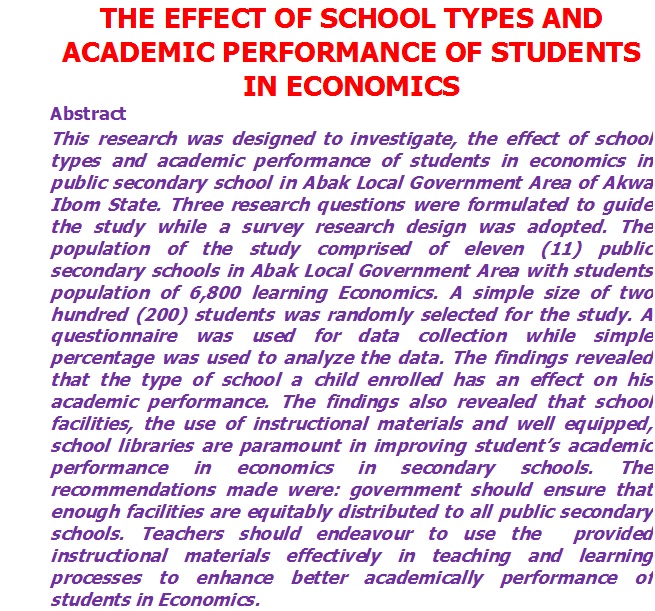 The Effect of School Types and Academic Performance of Students in Economics