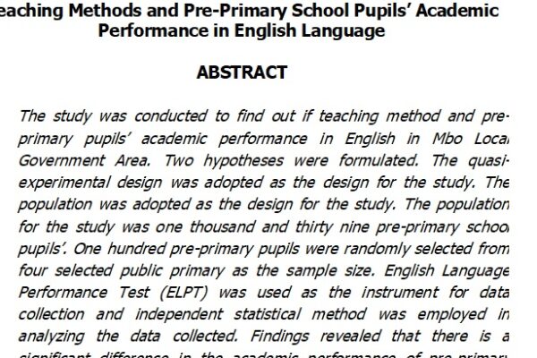 Teaching Methods and Pre-Primary School Pupils’ Academic Performance in English Language